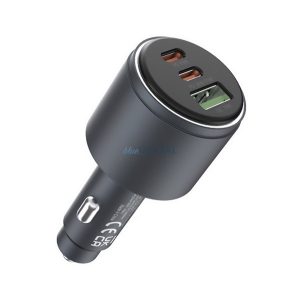 Încărcător auto DEVIA EXTREME METAL USB+2 Priză tip C (65W, încărcător rapid PD 3.0) NEGRU