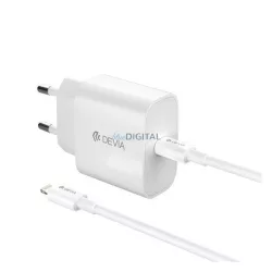   Încărcător de rețea DEVIA SMART cu priză Type-C (30W, GaN, încărcător rapid PD + cablu Lightning) ALB