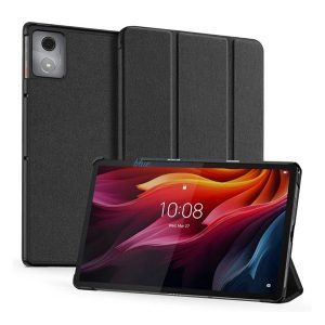 DUX DUCIS DOMO Husă permanentă cu efect de piele (FLIP activ, deschidere laterală, TRIFOLD, suport pentru birou, model textil) BLACK Lenovo Tab K11 Plus (TB352)