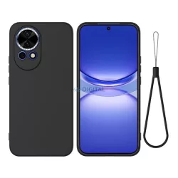   HUSĂ! - Silicon protector de telefon (mat, microfibră pluș anti-zgârieturi interior, premium + curea de încheietura mâinii) Negru Huawei Nova 13