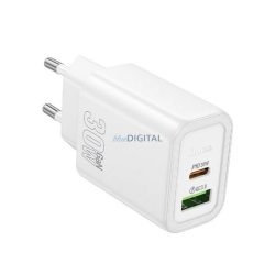   HOCO N63 încărcător de rețea USB+Type-C (30W, 3A, încărcător rapid PD 3.0) ALB
