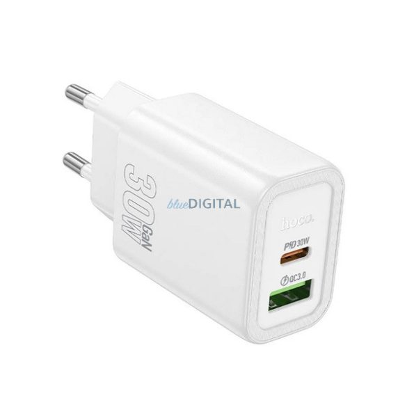 HOCO N63 încărcător de rețea USB+Type-C (30W, 3A, încărcător rapid PD 3.0) ALB