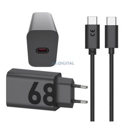   MOTOROLA TURBOPOWER încărcător de rețea cu priză Type-C (68W, 6.5A, GaN, PD încărcător rapid + cablu Type-C) NEGRU