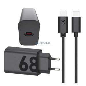 MOTOROLA TURBOPOWER încărcător de rețea cu priză Type-C (68W, 6.5A, GaN, PD încărcător rapid + cablu Type-C) NEGRU