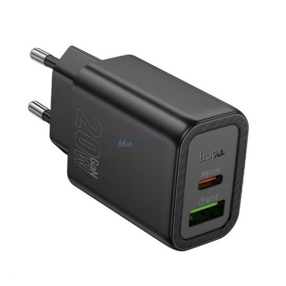 HOCO N61 încărcător de rețea USB+Type-C (20W, încărcător rapid PD 3.0) NEGRU