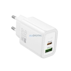 HOCO N61 încărcător de rețea USB+Type-C (20W, încărcător rapid PD 3.0) ALB