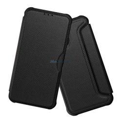   HUSĂ! - Carcasă permanentă, efect de piele (FLIP, deschidere laterală, rezistență la șocuri, călcâi cu bule, protector de cameră, model de carbon) Negru Xiaomi Redmi Note 14 4G