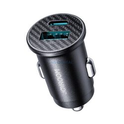   Încărcător auto JOYROOM USB+Type-C (15W, încărcător rapid PD, mini, model carbon) NEGRU