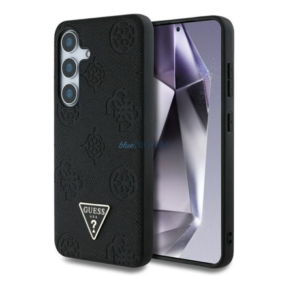 GUESS GRAINED HOT STAMP PEONY PATTERN silicon protector de telefon (rezistent la șocuri, spate din piele, MagSafe) Negru Samsung Galaxy S25 (SM-S931)