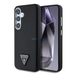   HUSĂ! - GUESS GRAINED TRIANGLE silicon telefon protector (rezistent la impact, spate din piele, MagSafe) Negru Samsung Galaxy S25 (SM-S931)