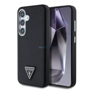 HUSĂ! - GUESS GRAINED TRIANGLE silicon telefon protector (rezistent la impact, spate din piele, MagSafe) Negru Samsung Galaxy S25 (SM-S931)