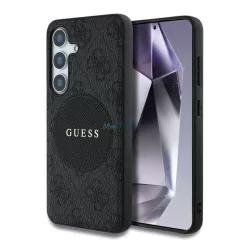   HUSĂ! - GUESS 4G ROUND PATCH CLASSIC LOGO silicon protector de telefon (rezistent la șocuri, spate textil, MagSafe) Negru Samsung Galaxy S25 Plus (SM-S936)