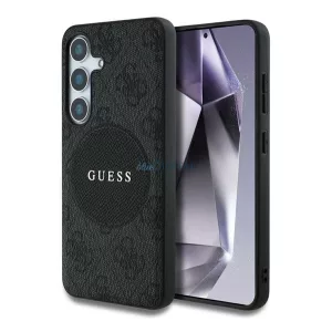 HUSĂ! - GUESS 4G ROUND PATCH CLASSIC LOGO silicon protector de telefon (rezistent la șocuri, spate textil, MagSafe) Negru Samsung Galaxy S25 Plus (SM-S936)