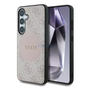 HUSĂ! - GUESS 4G ROUND PATCH CLASSIC LOGO silicon protector de telefon (rezistent la șocuri, spate textil, MagSafe) ROSE FACE CULOARE Samsung Galaxy S25 Plus (SM-S936)