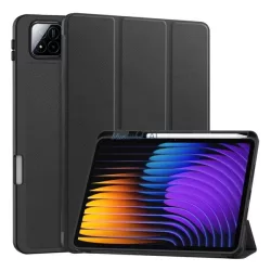   Caz permanent cu efect de piele (FLIP activ, deschidere laterală, TRIFOLD, desktop, suport pentru creioane) BLACK Xiaomi Pad 7 Pro, Pad 7