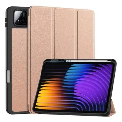   Caz în picioare, efect de piele (FLIP activ, deschidere laterală, TRIFOLD, desktop, suport pentru creioane) GOLDEN Xiaomi Pad 7 Pro, Pad 7