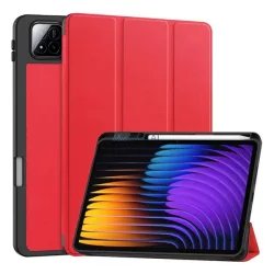   Caz permanent, efect de piele (activ FLIP, deschidere laterală, TRIFOLD, desktop, suport pentru creioane) Roșu Xiaomi Pad 7 Pro, Pad 7