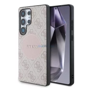 HUSĂ! - GUESS 4G ROUND PATCH CLASSIC LOGO silicon protector de telefon (rezistent la șocuri, spate textil, MagSafe) ROSE FACE CLEAN Samsung Galaxy S25 Ultra (SM-S938)