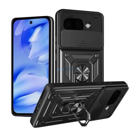 Protector de telefon din silicon Defender (rezistent la șocuri, inel de reținere, protector pentru cameră) Negru Google Pixel 9a