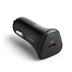Încărcător auto SPIGEN ESSENTIAL cu priză Type-C (30W, încărcător rapid PD 3.0) NEGRU