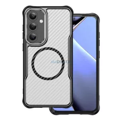   HUSĂ! - Protector de telefon din silicon (rezistent la șocuri, călcâi cu bule, protector de cameră, model de carbon, MagSafe) Negru Samsung Galaxy S25 (SM-S931)