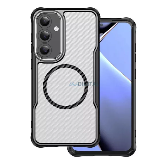 HUSĂ! - Protector de telefon din silicon (rezistent la șocuri, călcâi cu bule, protector de cameră, model de carbon, MagSafe) Negru Samsung Galaxy S25 (SM-S931)