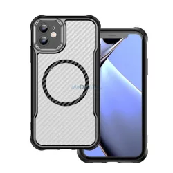   HUSĂ! - Protector de telefon din silicon (rezistent la șocuri, călcâi cu pernă de aer, protector de cameră, model de carbon, MagSafe) Negru Apple iPhone 12 Pro, iPhone 12