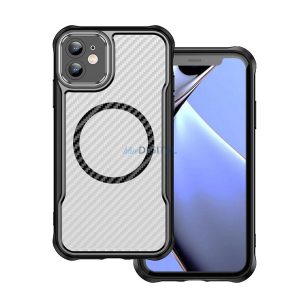 Protector de telefon din silicon (rezistent la șocuri, călcâi cu pernă de aer, protector de cameră, model de carbon, MagSafe) Negru Apple iPhone 12 Pro, iPhone 12
