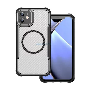 HUSĂ! - Protector de telefon din silicon (rezistent la șocuri, călcâi cu bule, protector de cameră, model de carbon, MagSafe) Negru Apple iPhone 11