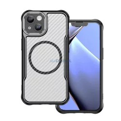   HUSĂ! - Silicon protector de telefon (rezistent la impact, bubble heel, camera protector, model de carbon, MagSafe) Negru Apple iPhone 15