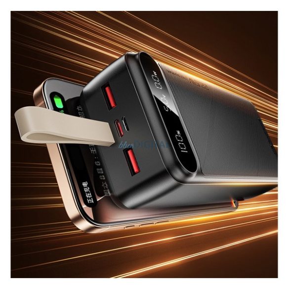 AWEI PA-12 Încărcător de urgență 2 mufe USB+Type-C (30000mAh, 22.5W, încărcător rapid PD, afișaj LED) NEGRU