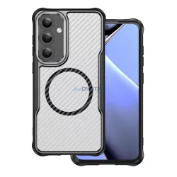   HUSĂ! - Silicon protector de telefon (rezistent la șocuri, călcâi pernă de aer, protector de cameră, model de carbon, MagSafe) Negru Samsung Galaxy S24 FE (SM-S721)