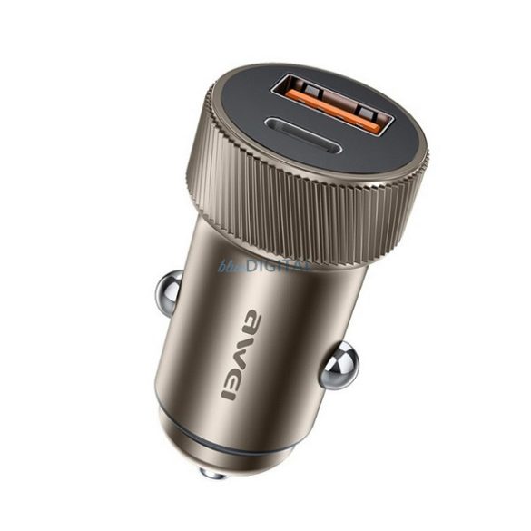 AWEI C-857 încărcător auto USB+Type-C priză (33W, încărcător rapid PD) BARNA