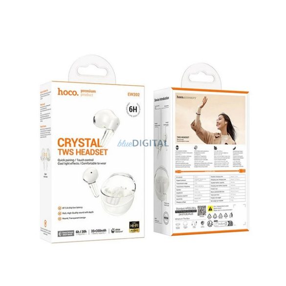 HOCO EW202 cască bluetooth STAREO (v5.4, TWS, microfon + încărcător) ALB