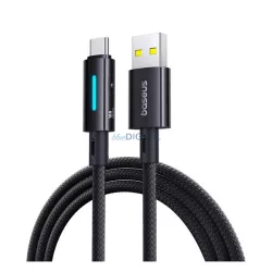   Cablu de date BASEUS (USB - Type-C, 2.4A, 100W, încărcător rapid PD, 100cm, șiret, anti-rupere, indicator LED) NEGRU