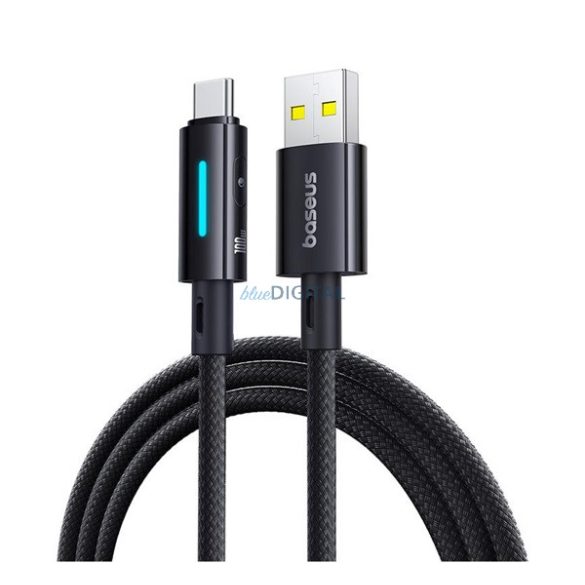 Cablu de date BASEUS (USB - Type-C, 2.4A, 100W, încărcător rapid PD, 100cm, șiret, anti-rupere, indicator LED) NEGRU