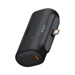   BASEUS COMPACT încărcător de urgență cu priză Type-C (5000mAh, 20W, încărcător rapid PD, conector Type-C + cablu Type-C) NEGRU