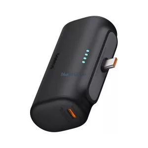 BASEUS COMPACT încărcător de urgență cu priză Type-C (5000mAh, 20W, încărcător rapid PD, conector Type-C + cablu Type-C) NEGRU