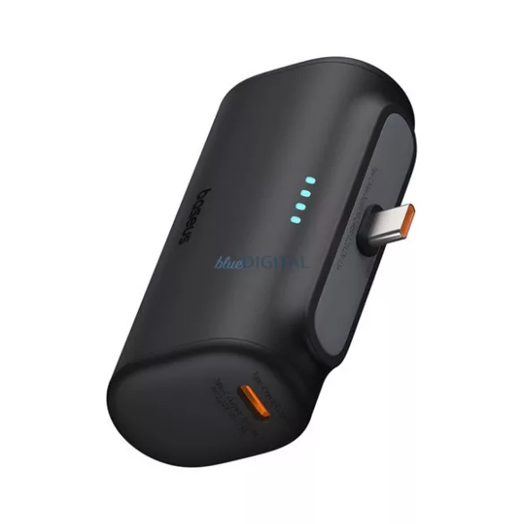 BASEUS COMPACT încărcător de urgență cu priză Type-C (5000mAh, 20W, încărcător rapid PD, conector Type-C + cablu Type-C) NEGRU