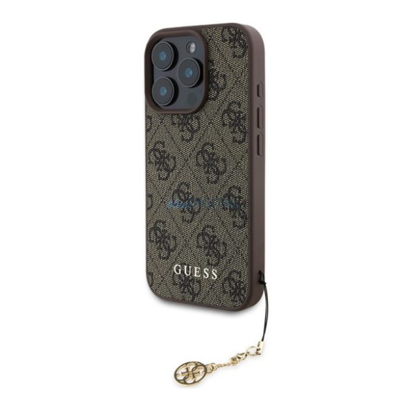 GUESS 4G CHARMS protecție de plastic pentru telefon (capac din spate textil, curea pentru telefon) Maro Apple iPhone 16 Pro