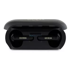 Căști bluetooth GUESS ELONGATED METALLIC STAREO (v5.3, TWS, microfon, anulare zgomot + încărcător) NEGRU