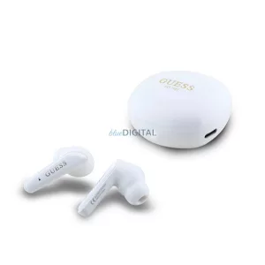 GUESS GLOSSY CLASSIC LOGO căști bluetooth STAR (v5.4, TWS, microfon + încărcător) ALB