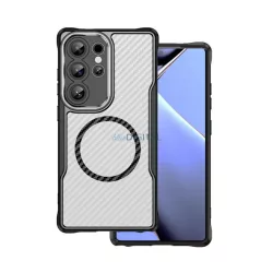   HUSĂ! - Silicon protector de telefon (rezistent la șocuri, călcâi cu bule, protector de cameră, model de carbon, MagSafe) Negru Samsung Galaxy S24 Ultra (SM-S928)