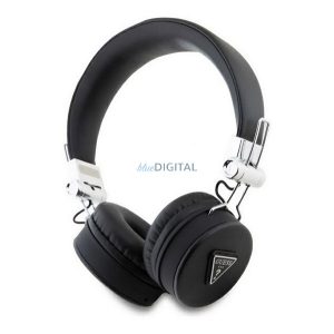 GUESS PU GRAINED TRAINGLE LOGO căști bluetooth STAR (v5.3, microfon, anulare zgomot, cititor card microSD) NEGRU