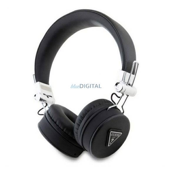 GUESS PU GRAINED TRAINGLE LOGO căști bluetooth STAR (v5.3, microfon, anulare zgomot, cititor card microSD) NEGRU