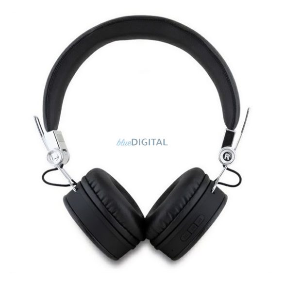 GUESS PU GRAINED TRAINGLE LOGO căști bluetooth STAR (v5.3, microfon, anulare zgomot, cititor card microSD) NEGRU