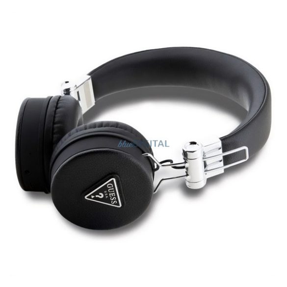 GUESS PU GRAINED TRAINGLE LOGO căști bluetooth STAR (v5.3, microfon, anulare zgomot, cititor card microSD) NEGRU