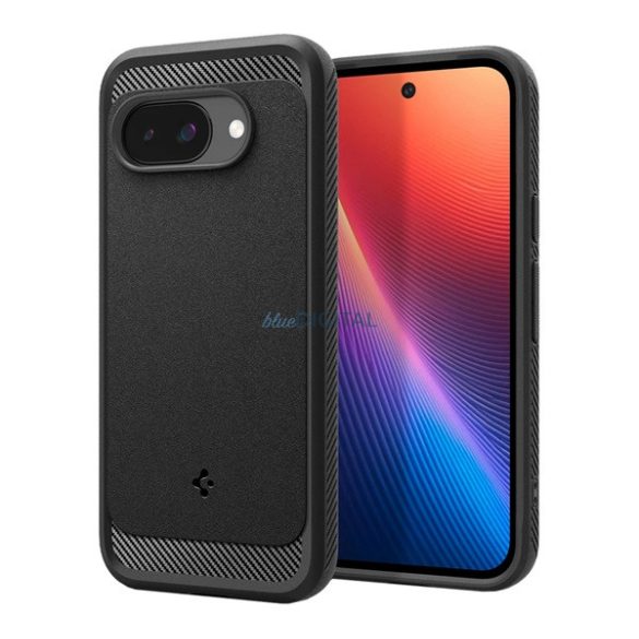 SPIGEN RUGGED ARMOR silicon protector de telefon (rezistent la impact, bubble heel, model de carbon, MagSafe) Negru Google Pixel 9a