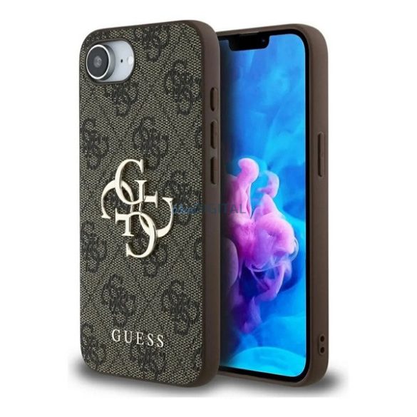 GUESS PU 4G METAL LOGO CASE plastic protector de telefon (rezistent la șocuri, efect de piele spate) Maro Apple iPhone 16e