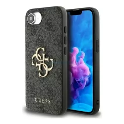   HUSĂ! - GUESS PU 4G METAL LOGO CASE plastic protector de telefon (rezistent la șocuri, efect de piele spate) Gri Apple iPhone 16e